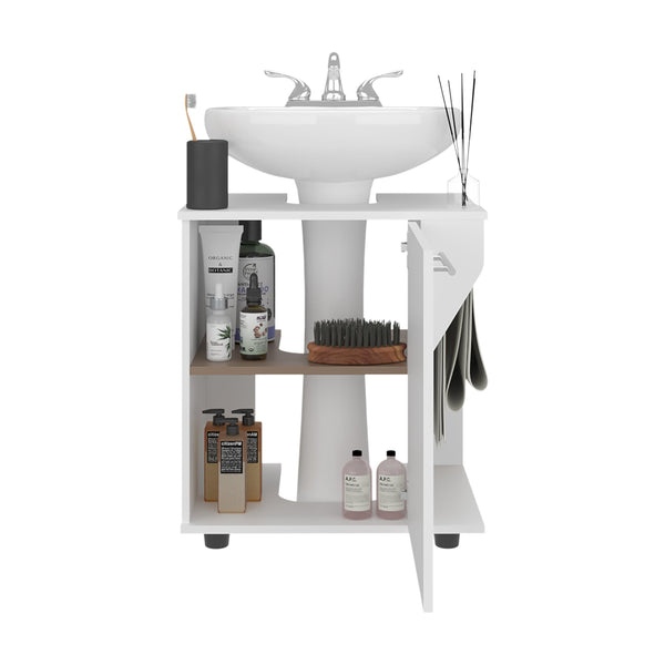 English Elm Under Sink Storage Cabinet with 2 Doors and Shelves — Sleek Oak & Black Wengue Finish for Bathrooms White 25.98 L x 27.17 W x 4.72 H B097P395903