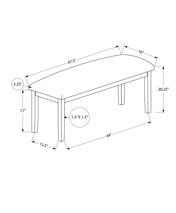English Elm Bench, 48" Rectangular Upholstered Entryway Bench with Faux Leather Seat and Solid Wood Frame, Durable Black 50 L x 17 W x 7 H B2710P218882