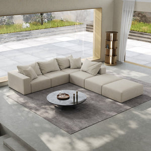 English Elm Oversized sponge cloud sofa modular 162" L-shaped sectional with chenille upholstery and 6 pillows, no-assembly comfort Beige W834S00389