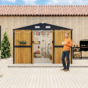 English Elm 10x12 Galvanized Steel Outdoor Shed with Lockable Entry Windows and Sloped Roof W1598S00032