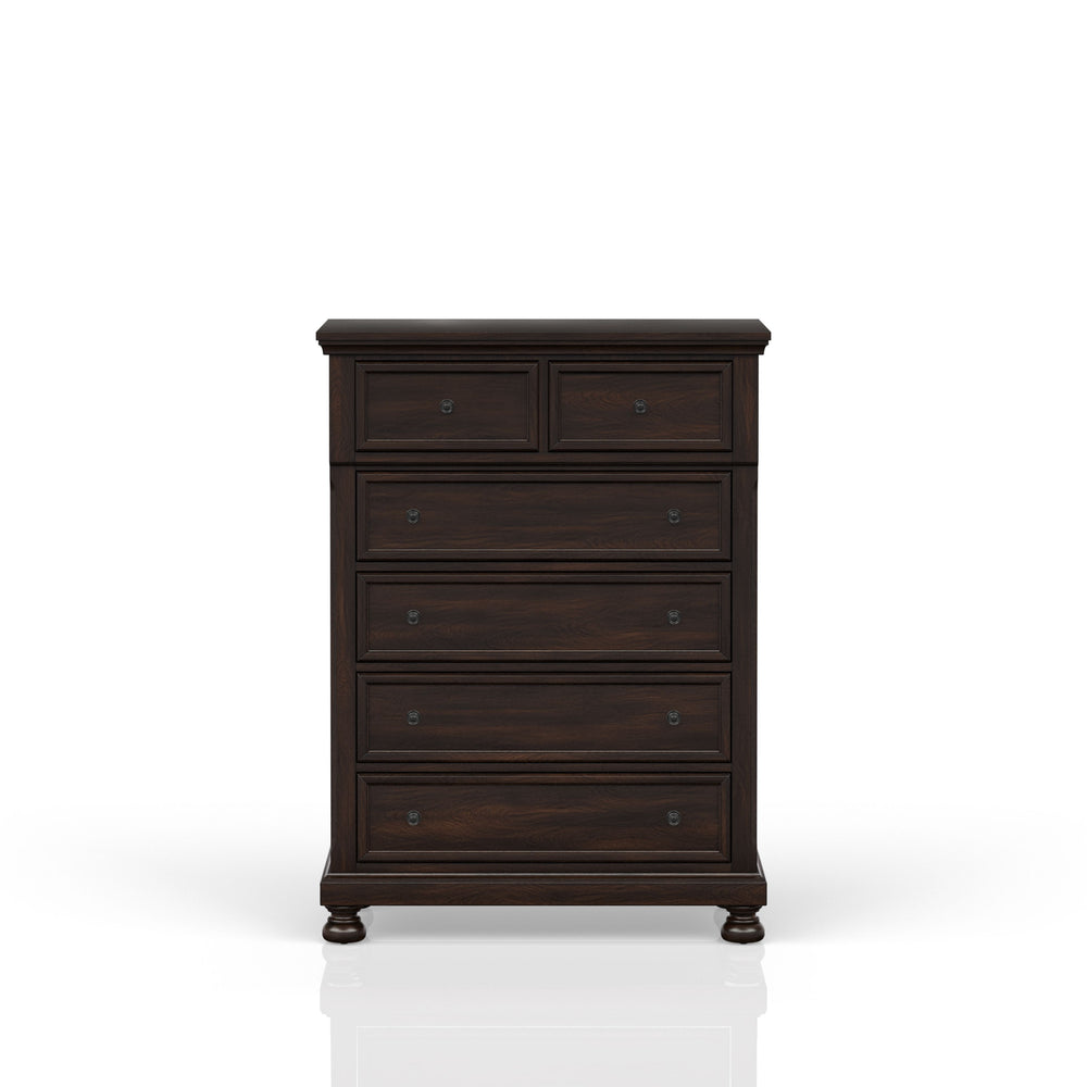 English Elm Dark Cherry 5-Drawer Chest with Solid Wood & MDF, Transitional Dark Cherry Finish, Stylish Storage Solution B2699P208285