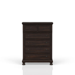 English Elm Dark Cherry 5-Drawer Chest with Solid Wood & MDF, Transitional Dark Cherry Finish, Stylish Storage Solution B2699P208285