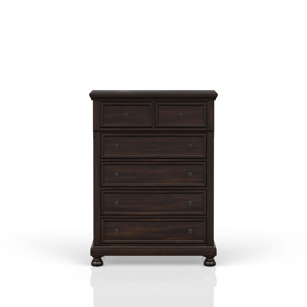 English Elm Dark Cherry 5-Drawer Chest with Solid Wood & MDF, Transitional Dark Cherry Finish, Stylish Storage Solution B2699P208285