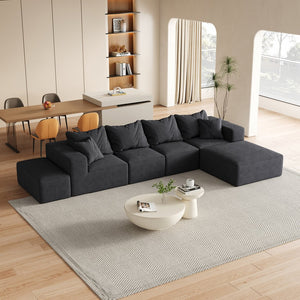 English Elm Modern Upholstered Sectional Sofa Set Modular 132" L-Shape Chenille Couch with 6 Pillows, No-Assembly Comfort and FlexibilityReadable? Black W834S00500