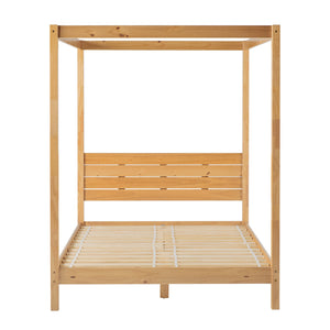 English Elm Walker Edison - Modern Pine Queen Canopy Bedframe – Minimalist Boho Slatted Headboard, Solid Pine, No Box Spring B185P169170