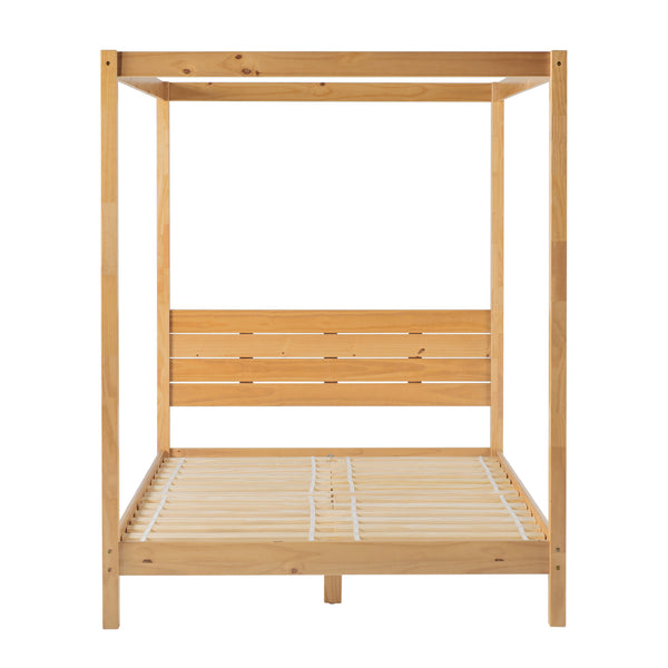 English Elm Walker Edison - Modern Pine Queen Canopy Bedframe – Minimalist Boho Slatted Headboard, Solid Pine, No Box Spring B185P169170