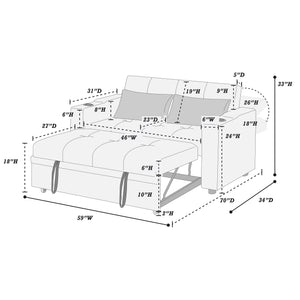 English Elm Modern Linen Convertible Sleeper Sofa with Usb Ports Cup Holders and Pull Out Bed B011S02178