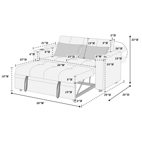 English Elm Modern Linen Convertible Sleeper Sofa with Usb Ports Cup Holders and Pull Out Bed B011S02178