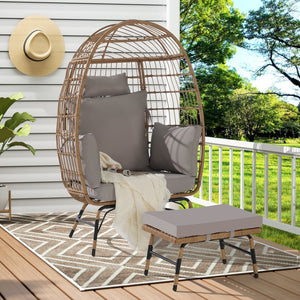 English Elm Wicker Oversized Egg Chair with Ottoman and 3.2" Thick Cushions, Handwoven PE Rattan, Weatherproof Comfort Light Gray W874P264669