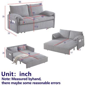 English Elm MH'' MH' 64.5 Inch Sleeper Sofa Bed with Corduroy Upholstery, Sturdy Wood & Iron Frame, 3-in-1 Convertible Comfort Beige W1193S00124