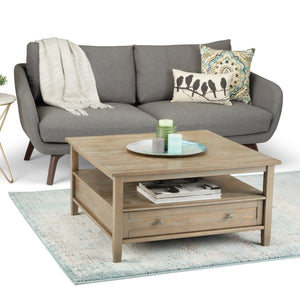 English Elm Warm Handcrafted Square Coffee Table - Distressed Grey With Storage & Shaker Style Charm B136P159735-GIGA