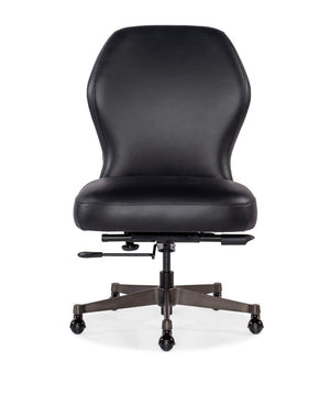 Hooker Furniture Executive Swivel Tilt Chair With Bali Harvest Leather, Gunmetal Base, Smooth Casters For Ergonomic Style Black EC370-099
