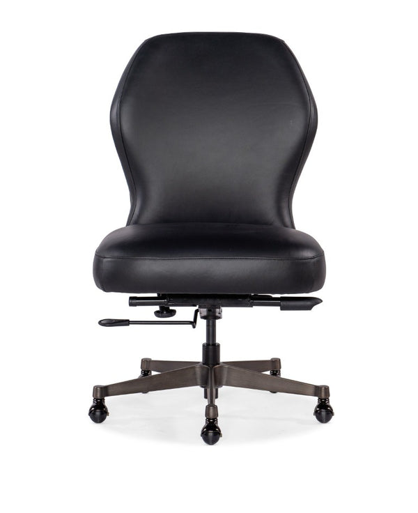 Hooker Furniture Executive Swivel Tilt Chair With Bali Harvest Leather, Gunmetal Base, Smooth Casters For Ergonomic Style Black EC370-099