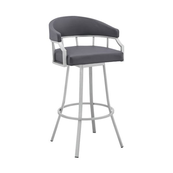 English Elm Velisse 30" Swivel Bar Stool In Slate Gray Faux Leather With Sturdy Silver Metal Base For Comfort B2736P268610-GIGA