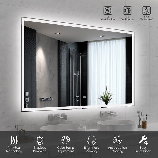 English Elm 72"x48" Modern LED Smart Mirror for Bathroom — Front & Back Lighting, Touch Anti-Fog, 3-Color Memory Mode T3177P284029