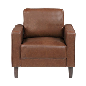 English Elm Modern Malcolm Upholstered Faux Leather Accent Chair with Track Arms, Welt Trim, Solid Wood Frame, Comfortable Cushion Seating for Living Room Chocolate 31.5 L x 24 W x 24.5 H B011P395008