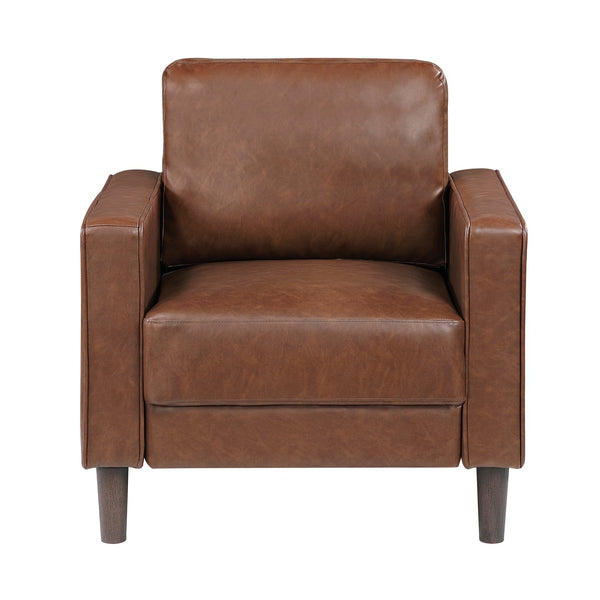 English Elm Modern Malcolm Upholstered Faux Leather Accent Chair with Track Arms, Welt Trim, Solid Wood Frame, Comfortable Cushion Seating for Living Room Chocolate 31.5 L x 24 W x 24.5 H B011P395008