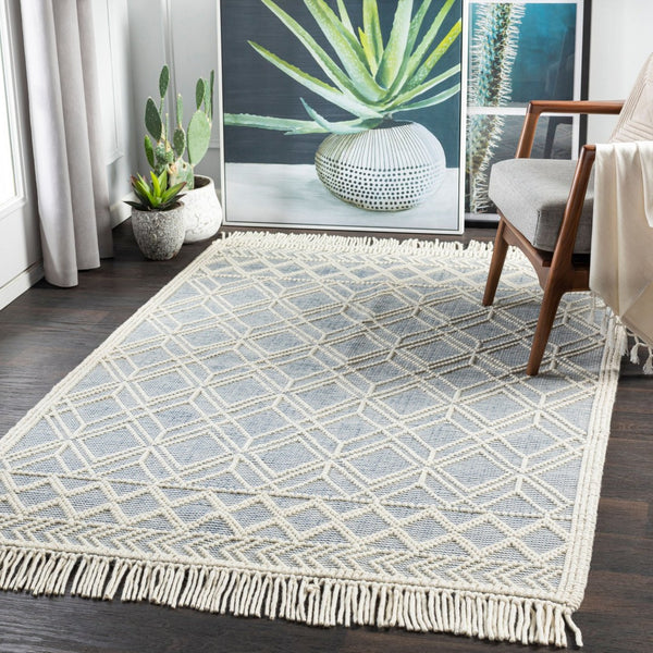 Livabliss Casa Decampo Handwoven New Zealand Wool Flatweave Rug Farmhouse Cottage Accent Ivory, Denim 8' x 10' CDC2300-810