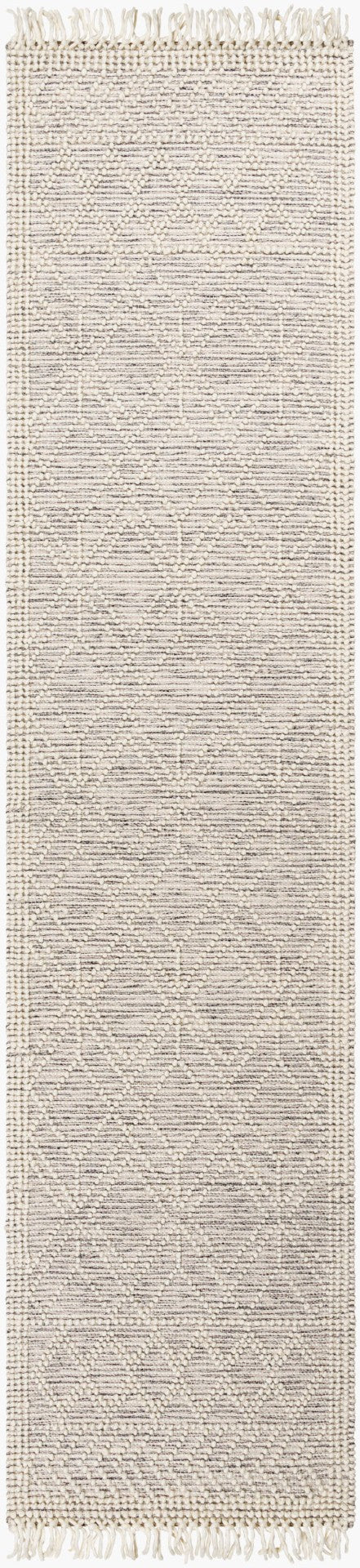 Livabliss Casa Decampo Handwoven New Zealand Wool Flatweave Rug Farmhouse Bohemian Fringe Ivory, Black 2'6" x 10' CDC2301-2610