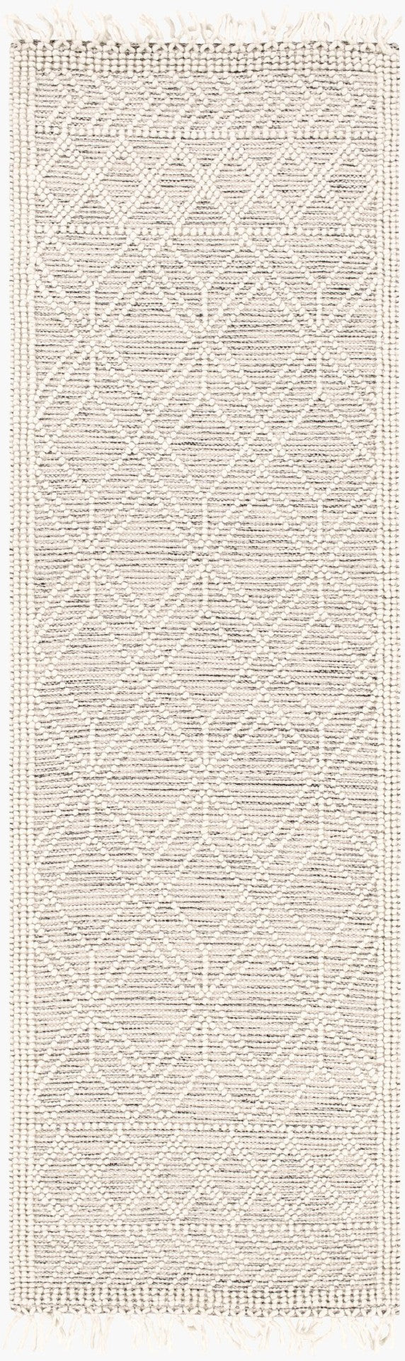 Livabliss Casa Decampo Handwoven New Zealand Wool Flatweave Rug Farmhouse Bohemian Fringe Ivory, Black 2'6" x 8' CDC2301-268