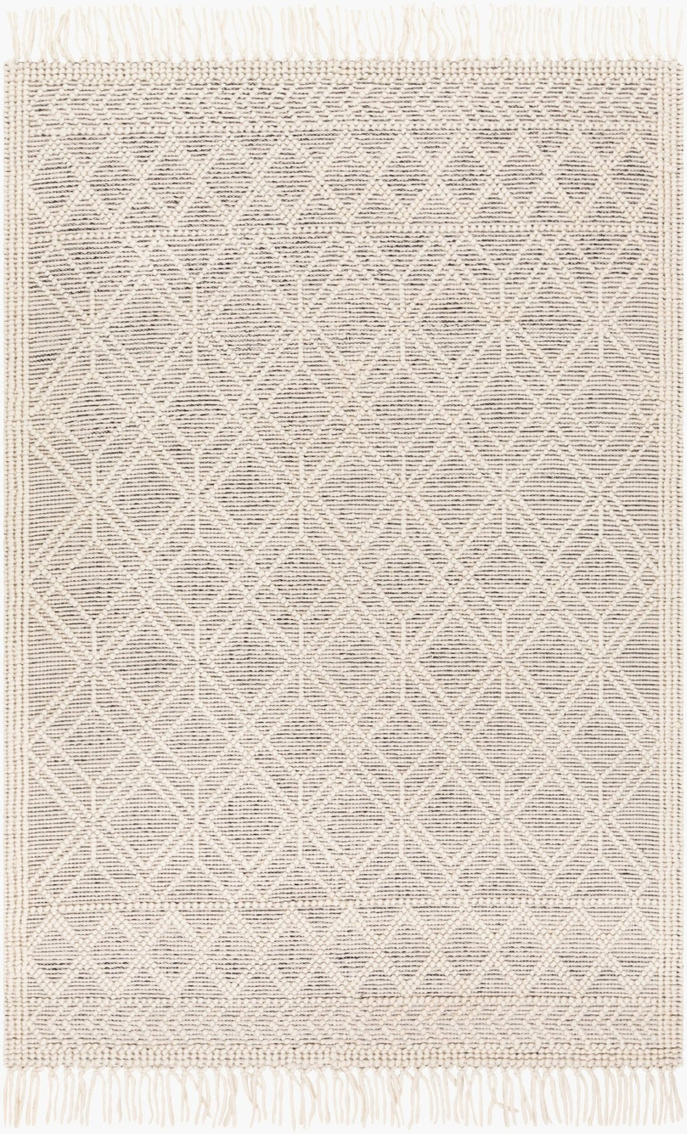 Livabliss Casa Decampo Handwoven New Zealand Wool Flatweave Rug Farmhouse Bohemian Fringe Ivory, Black 8' x 8' CDC2301-8SQ