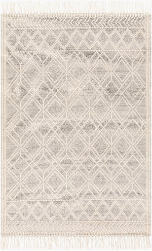 Livabliss Casa Decampo Handwoven New Zealand Wool Flatweave Rug Farmhouse Bohemian Fringe Ivory, Black 8' x 8' CDC2301-8SQ