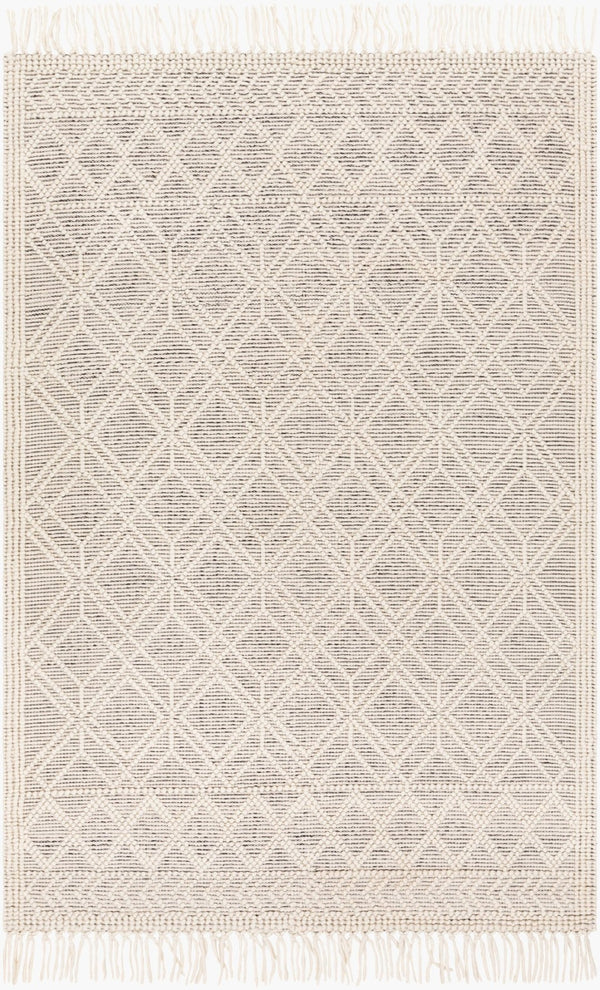 Livabliss Casa Decampo Handwoven New Zealand Wool Flatweave Rug Farmhouse Bohemian Fringe Ivory, Black 8' x 8' CDC2301-8SQ