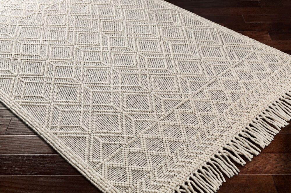 Livabliss Casa Decampo Handwoven New Zealand Wool Flatweave Rug Farmhouse Bohemian Fringe Ivory, Black 8' x 8' CDC2301-8SQ