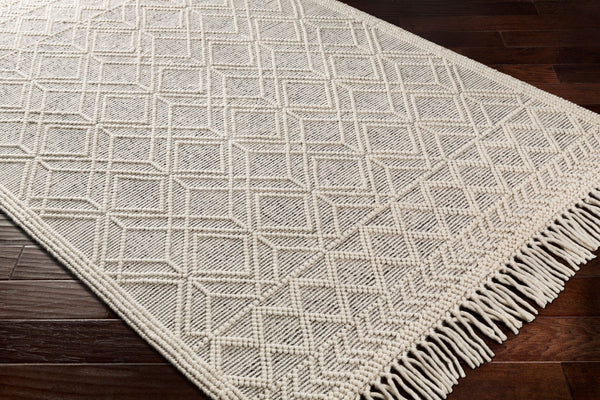 Livabliss Casa Decampo Handwoven New Zealand Wool Flatweave Rug Farmhouse Bohemian Fringe Ivory, Black 2'6" x 10' CDC2301-2610