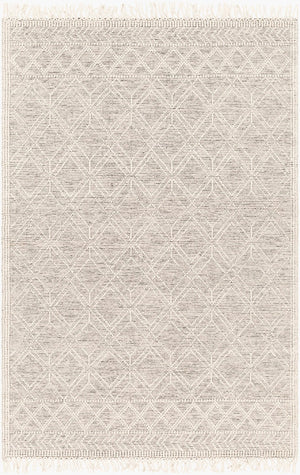 Livabliss Casa Decampo Handwoven New Zealand Wool Flatweave Rug Farmhouse Bohemian Fringe Ivory, Black 6' x 9' CDC2301-69