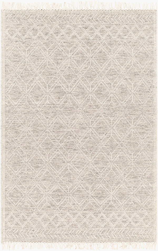 Livabliss Casa Decampo Handwoven New Zealand Wool Flatweave Rug Farmhouse Bohemian Fringe Ivory, Black 6' x 9' CDC2301-69