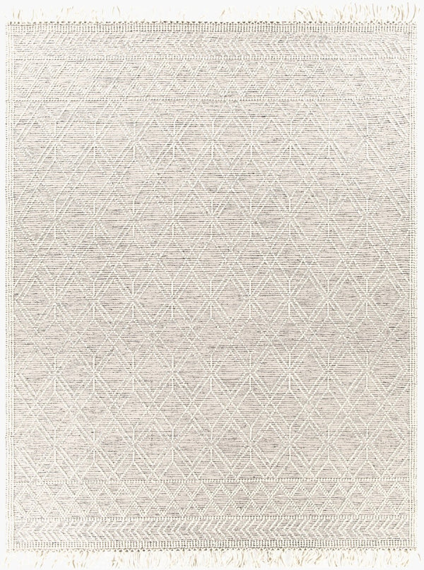 Livabliss Casa Decampo Handwoven New Zealand Wool Flatweave Rug Farmhouse Bohemian Fringe Ivory, Black 8' x 10' CDC2301-810