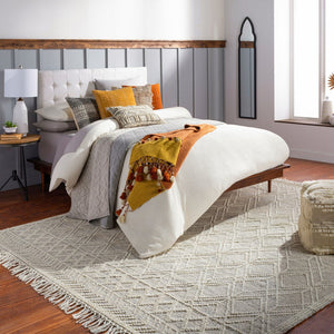 Livabliss Casa Decampo Handwoven New Zealand Wool Flatweave Rug Farmhouse Bohemian Fringe Ivory, Black 8' x 8' CDC2301-8SQ