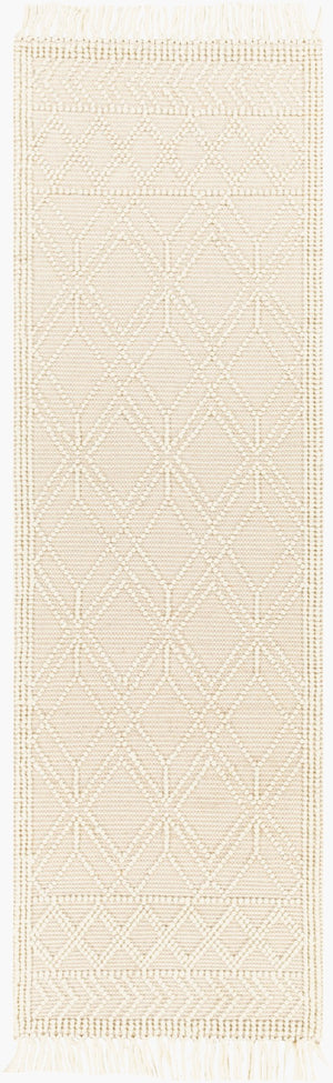 Livabliss Casa Decampo Handwoven New Zealand Wool Flatweave Rug with Fringe Farmhouse Accent Ivory, Light Be 2'6" x 8' CDC2302-268
