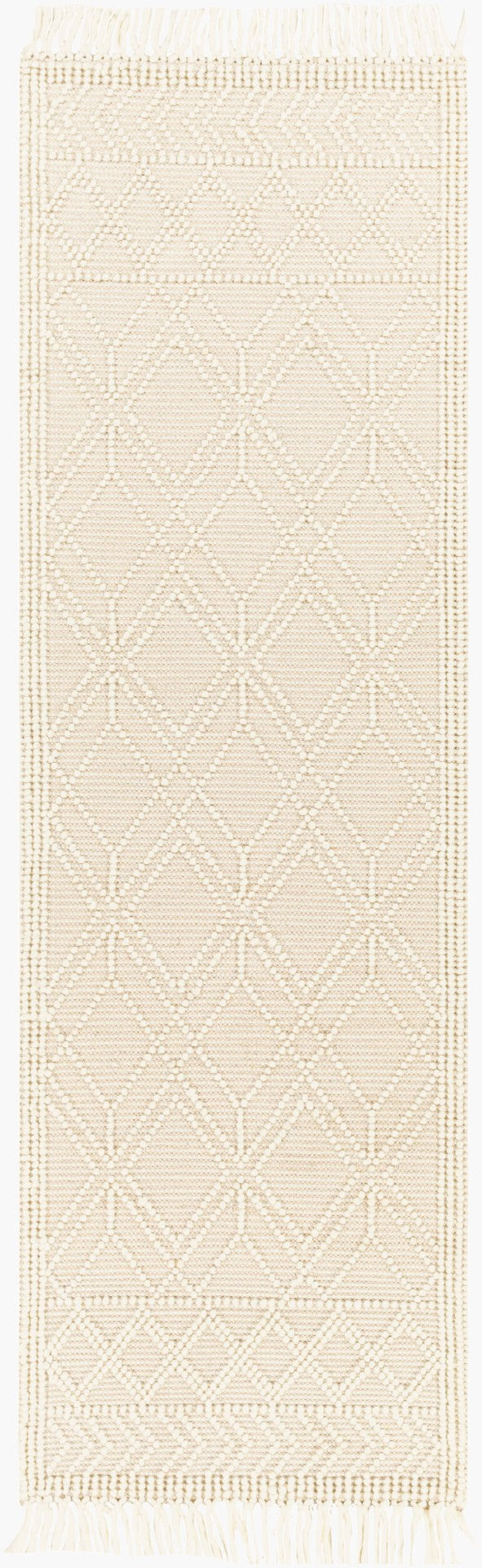 Livabliss Casa Decampo Handwoven New Zealand Wool Flatweave Rug with Fringe Farmhouse Accent Ivory, Light Be 2'6" x 8' CDC2302-268