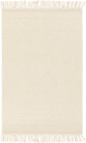 Livabliss Casa Decampo Handwoven New Zealand Wool Flatweave Rug with Fringe Farmhouse Accent Ivory, Light Be 27" x 45" CDC2302-2339