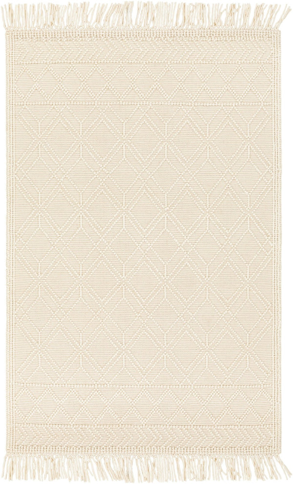 Livabliss Casa Decampo Handwoven New Zealand Wool Flatweave Rug with Fringe Farmhouse Accent Ivory, Light Be 27" x 45" CDC2302-2339