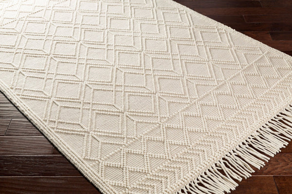 Livabliss Casa Decampo Handwoven New Zealand Wool Flatweave Rug with Fringe Farmhouse Accent Ivory, Light Be 27" x 45" CDC2302-2339