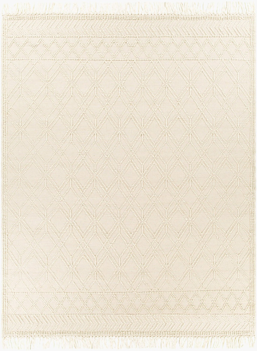 Livabliss Casa Decampo Handwoven New Zealand Wool Flatweave Rug with Fringe Farmhouse Accent Ivory, Light Be 8' x 10' CDC2302-810