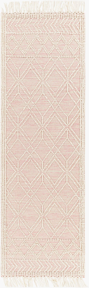 Livabliss Casa Decampo Handmade Wool Flatweave Accent Rug Bohemian Farmhouse Fringe Detail Ivory, Pink 2'6" x 8' CDC2303-268