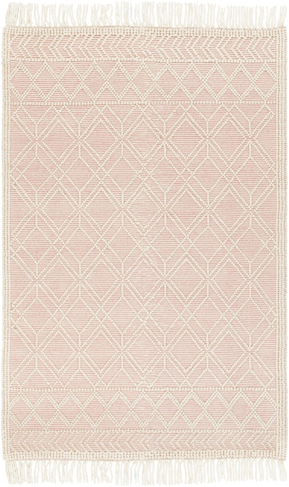 Livabliss Casa Decampo Handmade Wool Flatweave Accent Rug Bohemian Farmhouse Fringe Detail Ivory, Pink 27" x 45" CDC2303-2339