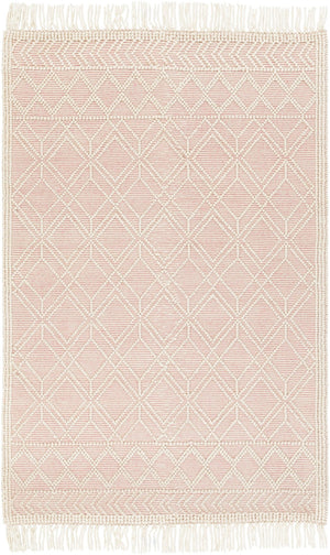 Livabliss Casa Decampo Handmade Wool Flatweave Accent Rug Bohemian Farmhouse Fringe Detail Ivory, Pink 27" x 45" CDC2303-2339