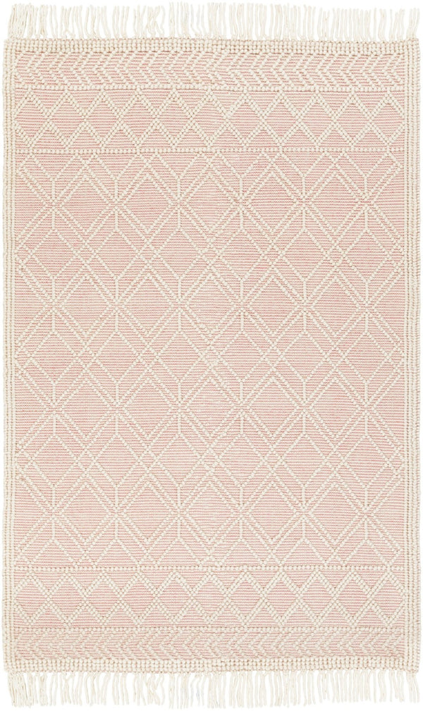 Livabliss Casa Decampo Handmade Wool Flatweave Accent Rug Bohemian Farmhouse Fringe Detail Ivory, Pink 27" x 45" CDC2303-2339