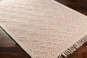 Livabliss Casa Decampo Handmade Wool Flatweave Accent Rug Bohemian Farmhouse Fringe Detail Ivory, Pink 27" x 45" CDC2303-2339