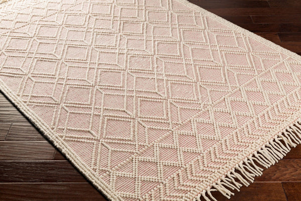 Livabliss Casa Decampo Handmade Wool Flatweave Accent Rug Bohemian Farmhouse Fringe Detail Ivory, Pink 27" x 45" CDC2303-2339