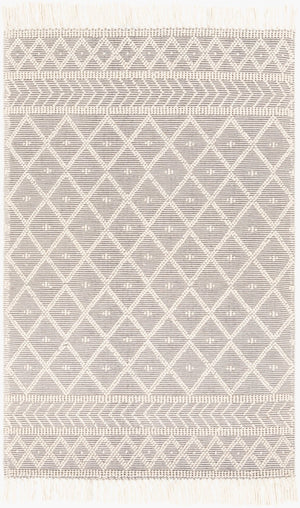 Livabliss Casa Decampo Handwoven New Zealand Wool Rug with Fringe for Cottage Boho Spaces Ivory, Charcoal 8'10" x 12' CDC2304-81012