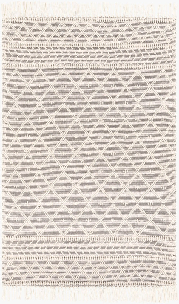 Livabliss Casa Decampo Handwoven New Zealand Wool Rug with Fringe for Cottage Boho Spaces Ivory, Charcoal 8'10" x 12' CDC2304-81012