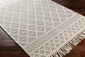 Livabliss Casa Decampo Handwoven New Zealand Wool Rug with Fringe for Cottage Boho Spaces Ivory, Charcoal 8'10" x 12' CDC2304-81012