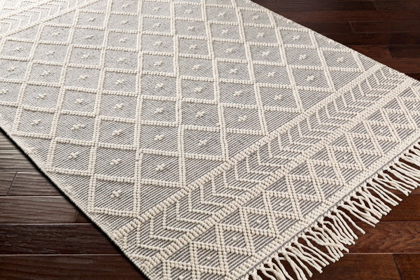Livabliss Casa Decampo Handwoven New Zealand Wool Rug with Fringe for Cottage Boho Spaces Ivory, Charcoal 8'10" x 12' CDC2304-81012