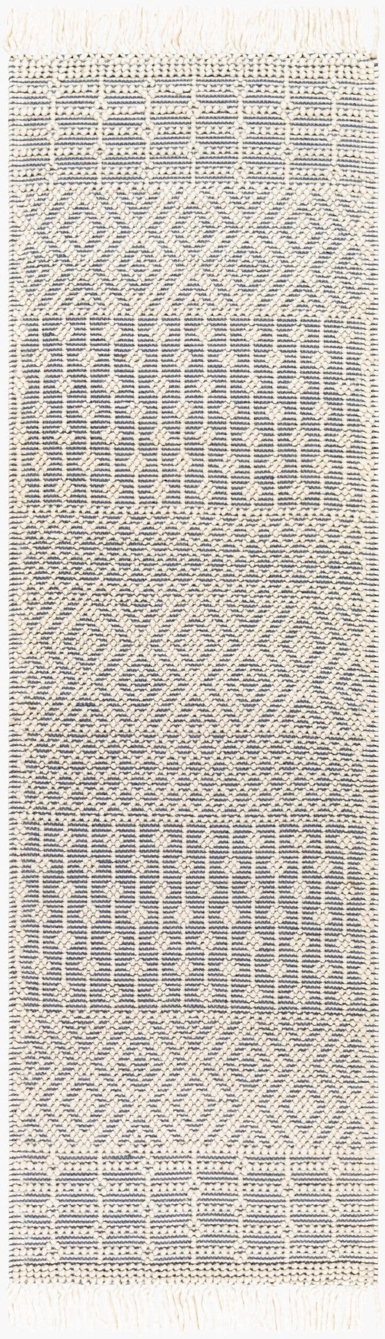 Livabliss Casa Decampo Handwoven Wool Accent Rug with Fringe Bohemian Artisan Floor Textile White, Denim 2'6" x 8' CDC2305-268